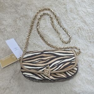 Michael Kors Animal Print Crossbody Bag with Gold Chain